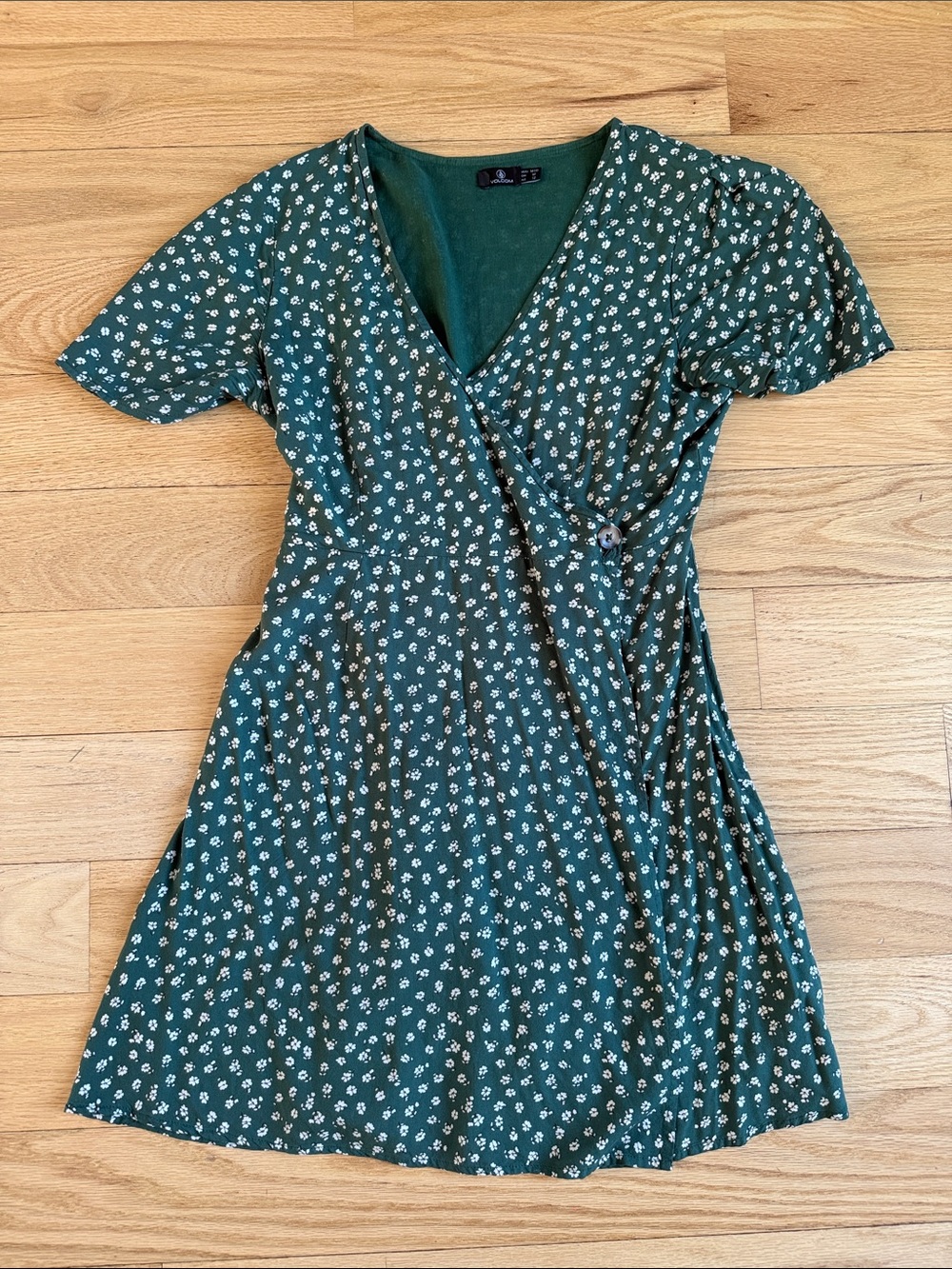 Volcom Green Floral Wrap Mini Dress